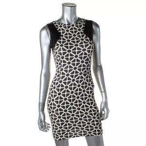 Bar III Black White  Dress faux Leather Sz S/P